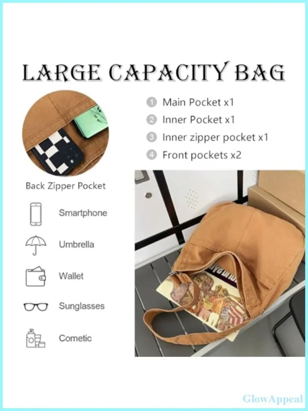 Canvas Crossbody Shoulder Bag Hobo Tote Travel Purse for Women